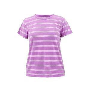 Time & Tru Women's Pink Orchid Bloom/Vivid White Cotton/Poly Striped T-Shirt NEW